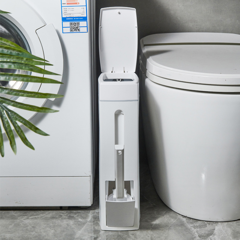 Narrow Gap Trash Can with Built-In Toilet Brush, Press-Type Trash Bin for Bathroom, Household Toilet Odor-Proof Paper Basket Narrow Gap Trash Can with Built-In Toilet Brush, Press-Type Trash Bin for Bathroom, Household Toilet Odor-Proof Paper Basket