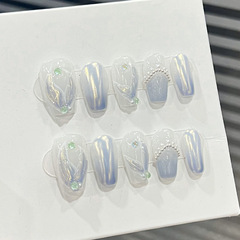 輕奢高級感穿戴式甲春夏新品純手工假指甲貼片貓眼美甲成品顯白短
