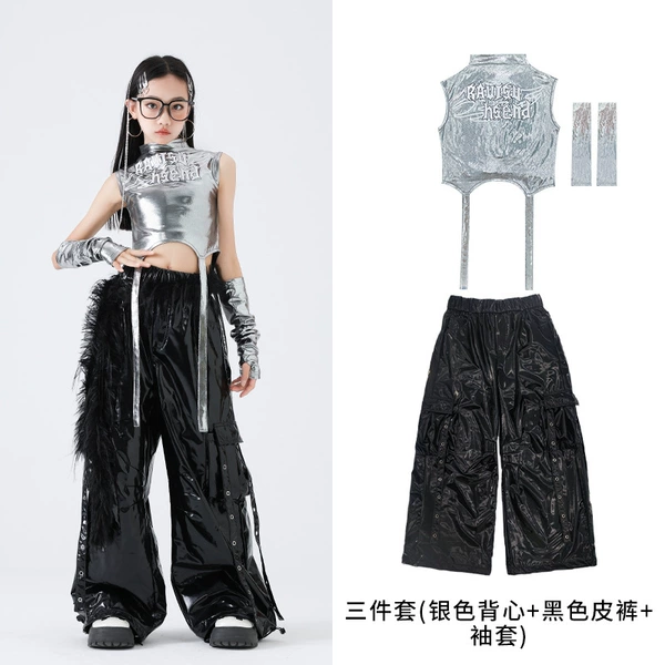 Set, silver black vest, trousers, sleeves, 3 pieces