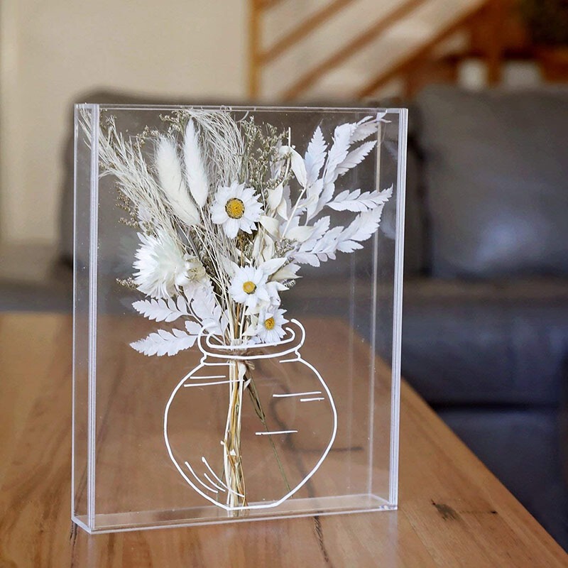 Hollow Photo Frame DIY Decorative Picture Frame Valentine's Day Flower Gift Box Dried Flower Immortal Flower Box Transparent Acrylic Box