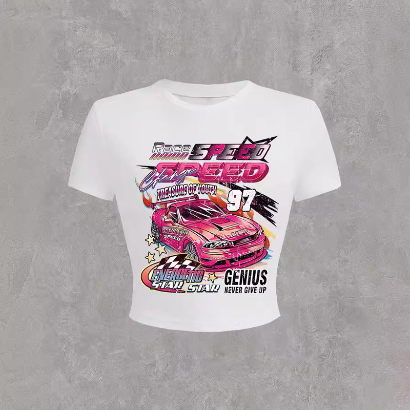 Women's Casual Comfortable Slim Round Neck Tight Printed Short Sleeve T-shirt Short Sleeve Short Style