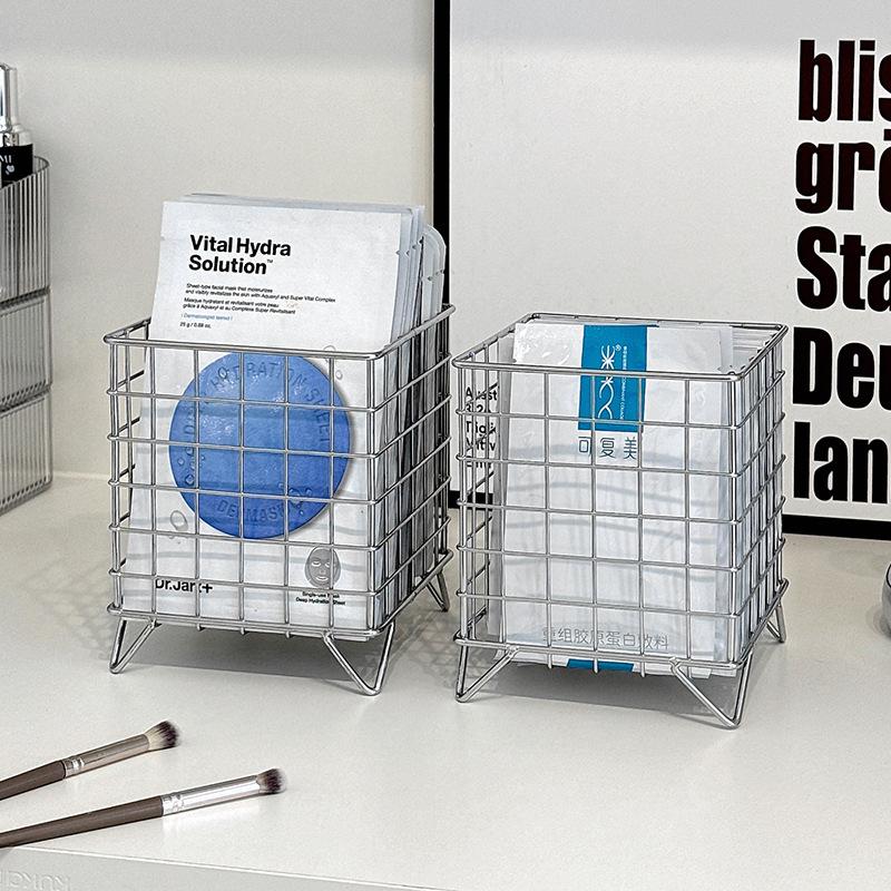 Caja de almacenamiento de máscaras faciales梳妆台 lavabo cosméticos canasta de almacenamiento de hierro forjado escritorio productos de cuidado de la piel estante caja de acabado