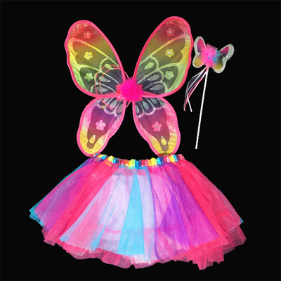 批發兒童玩具套裝彩虹翅膀套裝cosplay蝴蝶仙子七彩蝴蝶表演道具