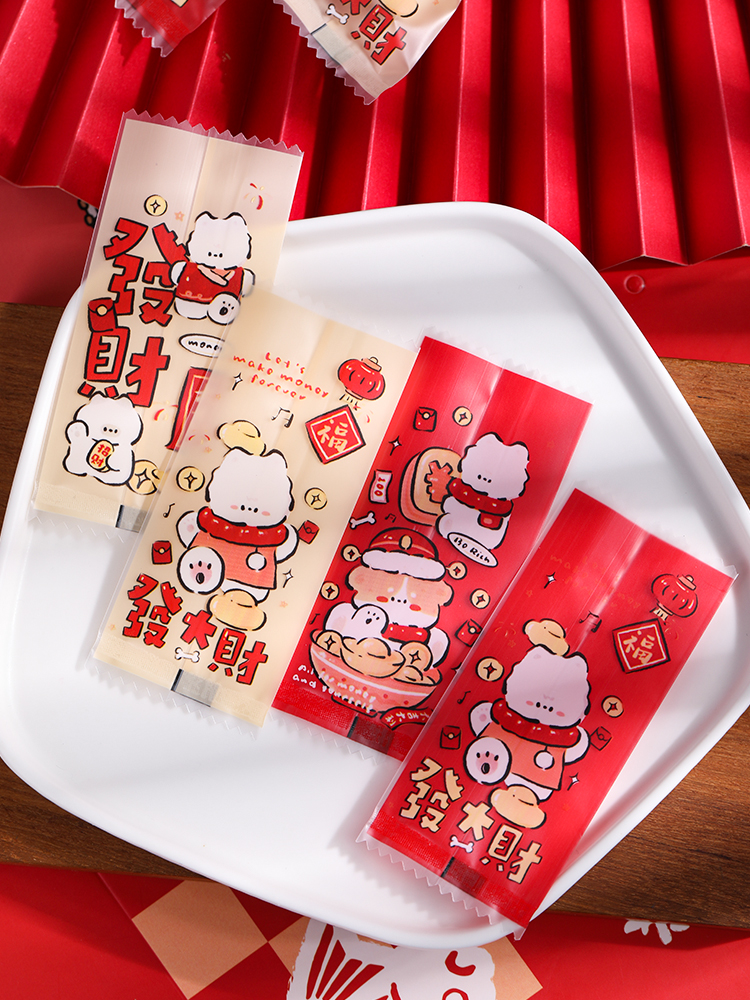 Bolsa de embalaje de nougat, embalaje de toffee, papel de azúcar, bolsas de pastel de leche de mango, sello de máquina transparente, bolsas pequeñas letras esmerizadas