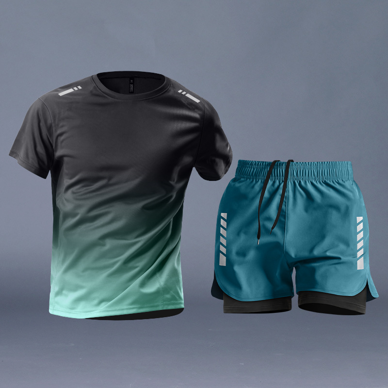 Ropa de fitness para hombres entrenamiento de atletismo de maratón de verano pantalones cortos de mangas cortas equipos especiales de secado rápido