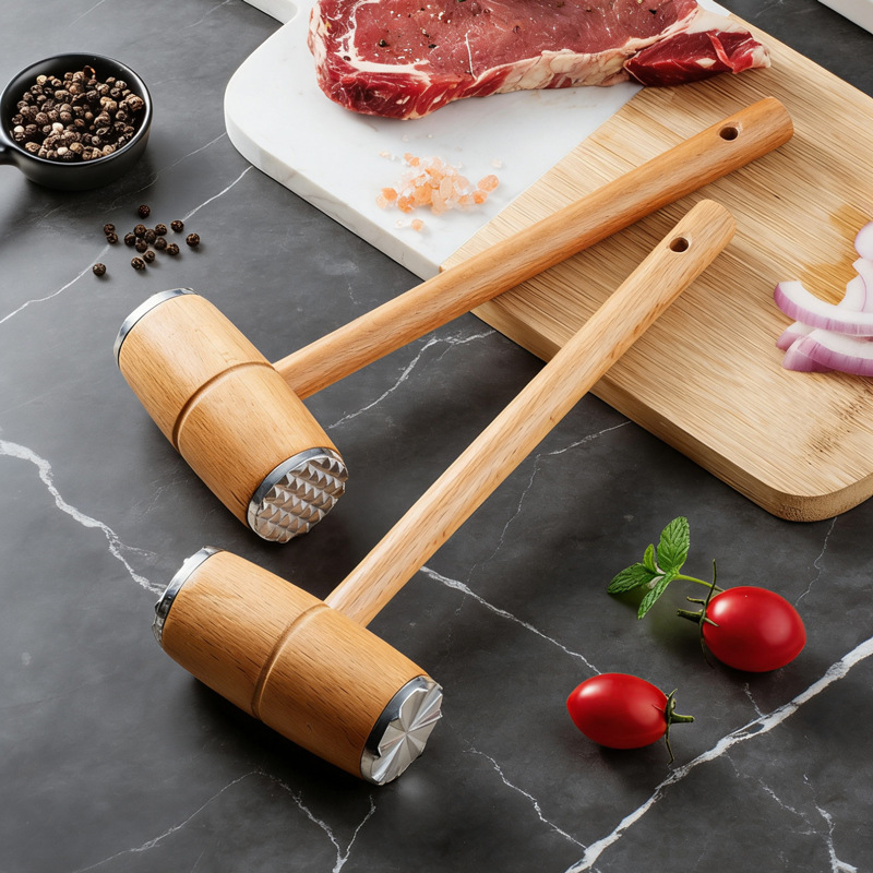 Solid Wood Steak Hammer Beech Wood Meat Tenderizer Kitchen Household Meat Tenderizer Tool Meat Hammer Pounding Tool
