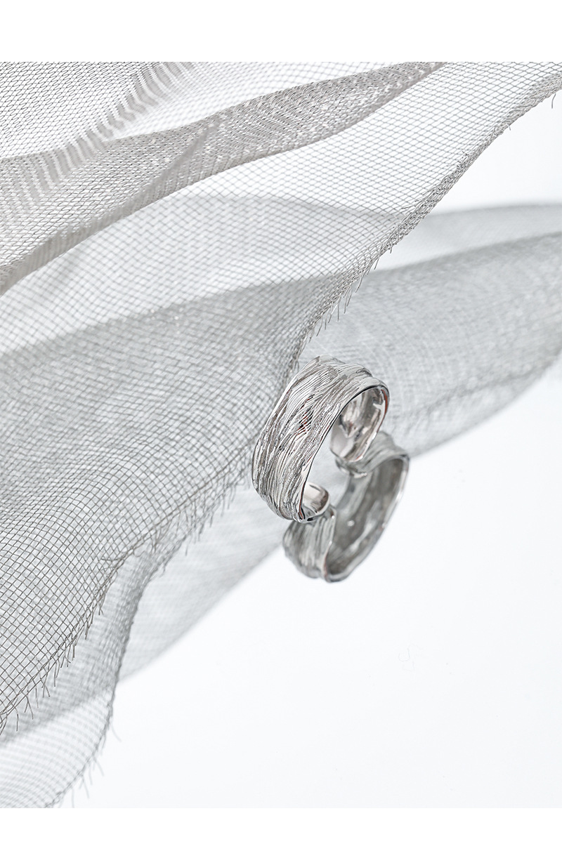 Korean niche irregular surface texture S925 sterling silver open ring female