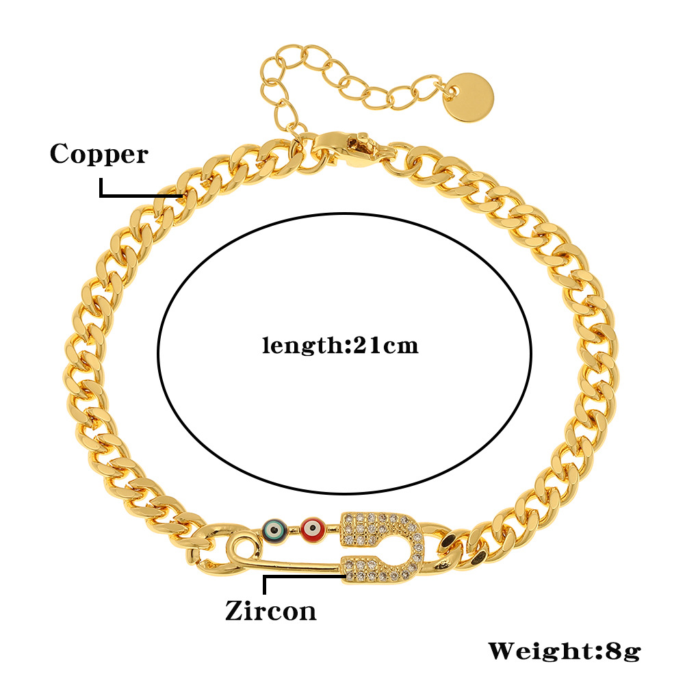 Fashion Paper Clip Copper Gold Plated Zircon Bracelets