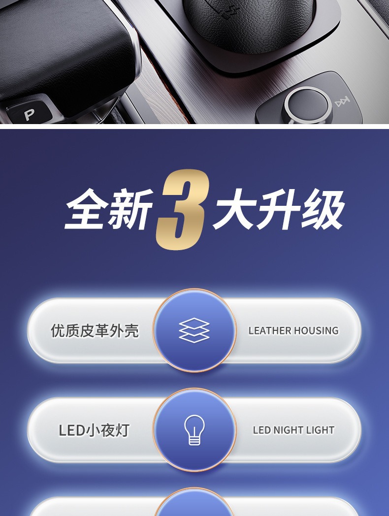 New Car Ashtray, Light Luxury Leather Alloy Inner Container, Press Switch, Led 3D Metal Ashtray with Lid