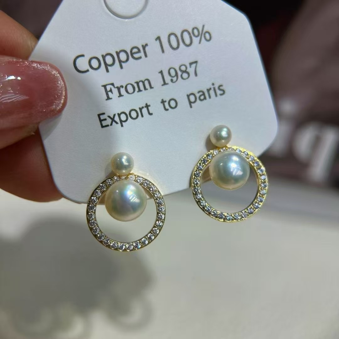 더블 진주 귀걸이 골드