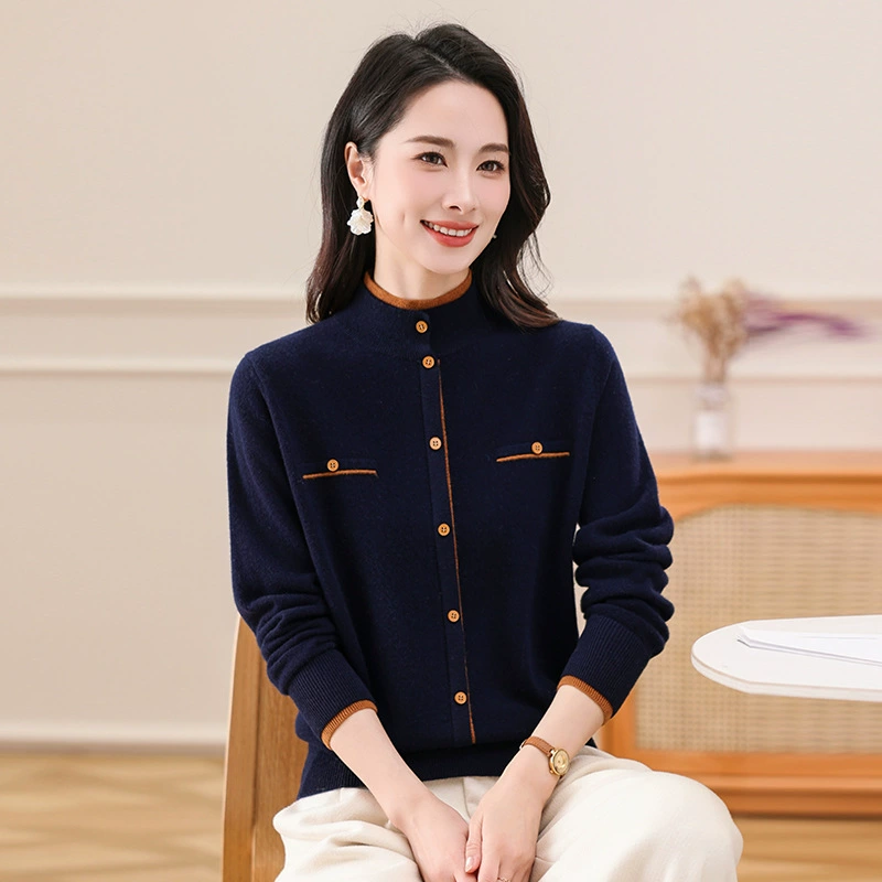 Мама чистая шерсть женский осенний и зимний свободный полужидный иностранный свитер женский маленький ароматный ветер вязаный топ с шерстяной свитер