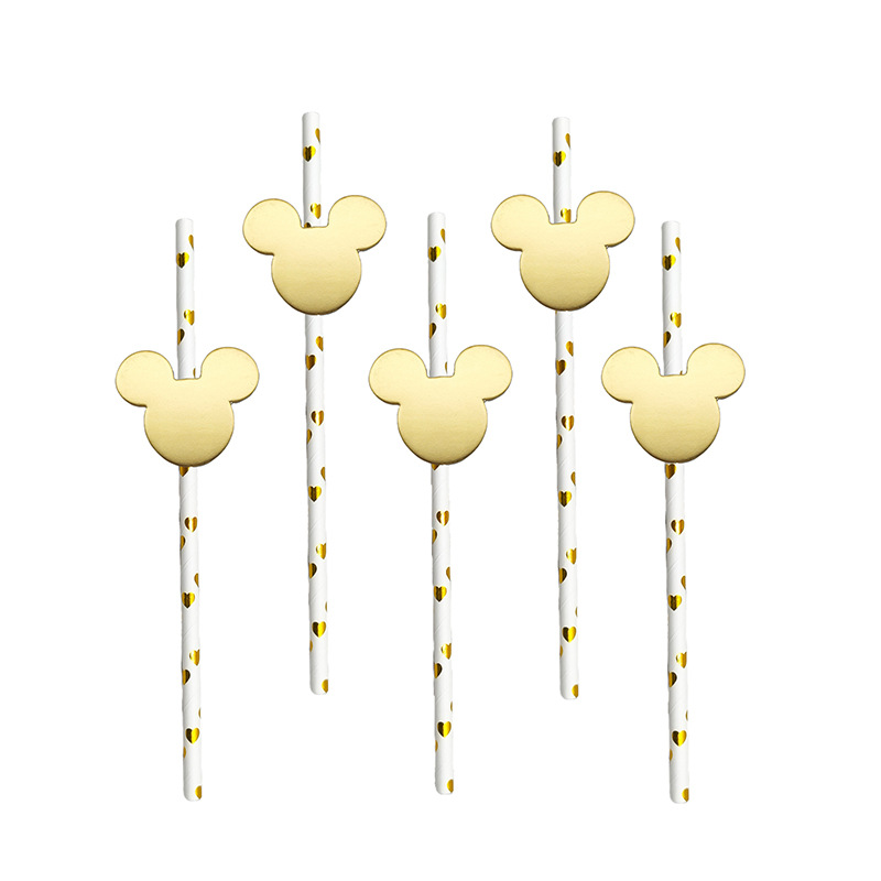 Cross-border Mickey Head Party Paper Pajita de tarjeta Pajita de tarjeta Postre degradable desechable Cocktail Decoration Pajita