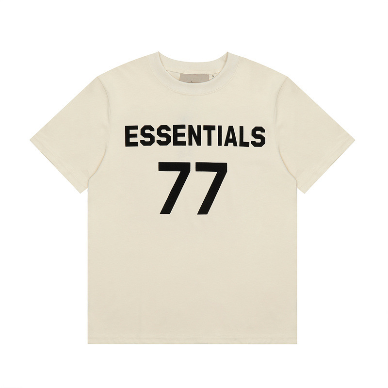 Cross-border FOG Multi-line ESENTIALS Flock Printed Letter Short-Sleeve Retro American Summer Couple T-Shirt Hombre