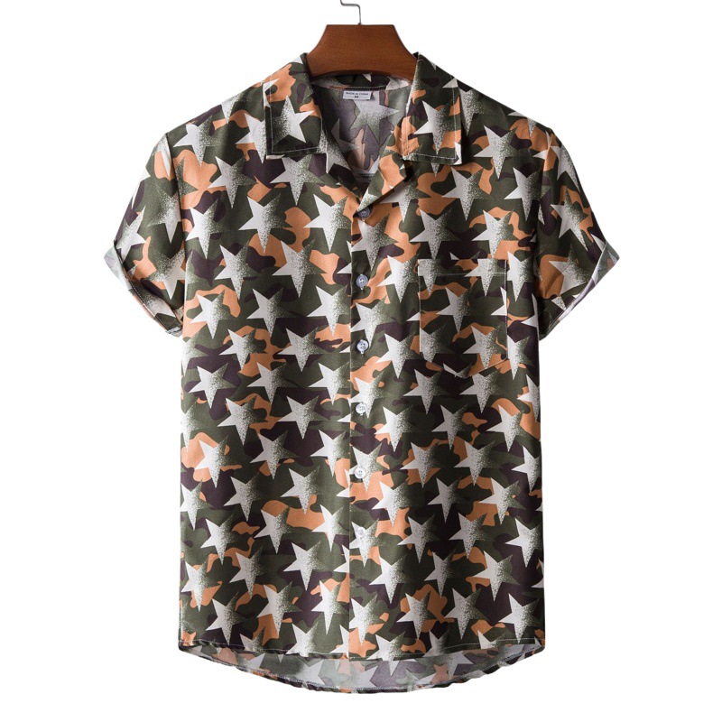 Suministro de comercio exterior transfronterizo 2021 Camisa de manga corta hawaiana estampada estilo étnico para hombres Camisa de manga corta para hombres