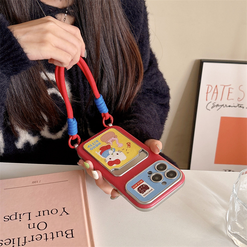 Linda flauta de serpiente rosada kt para iphone15 cordón 16ProMax Apple 14 funda para teléfono móvil 13 paquete de tarjetas 15PM