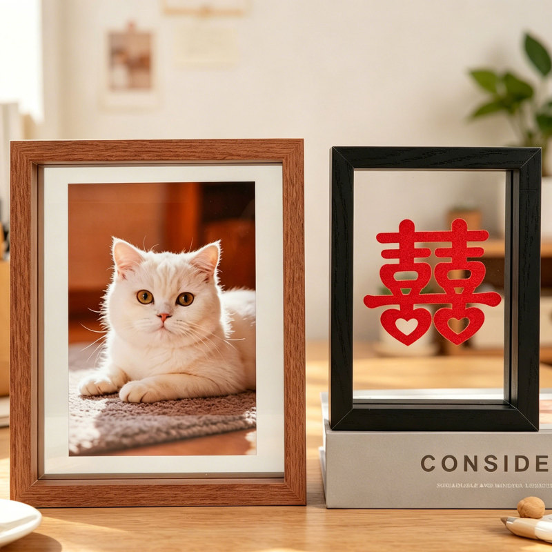 Modern Double-Sided Transparent Glass Photo Frame for Display, Wholesale Photo Leaf Carving Signature Specimen Poster Calligraphy Display Frame
