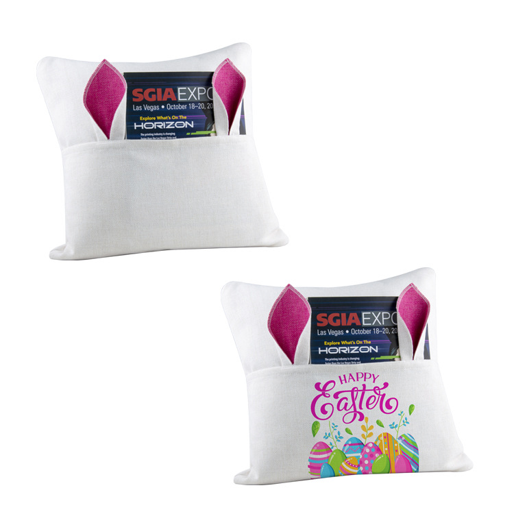 Transferencia Térmica funda de almohada conejo de Pascua cinturón de oreja funda de almohada de bolsillo salón dormitorio decoraciones 380g funda de almohada de lino de algodón