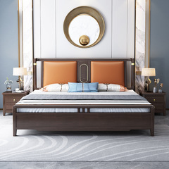 New Chinese Style Bed Solid Wood 1.8m Double Bed Modern Chinese Light Luxury Bedroom Soft Headboard Pneumatic High Box Bed 1.5m