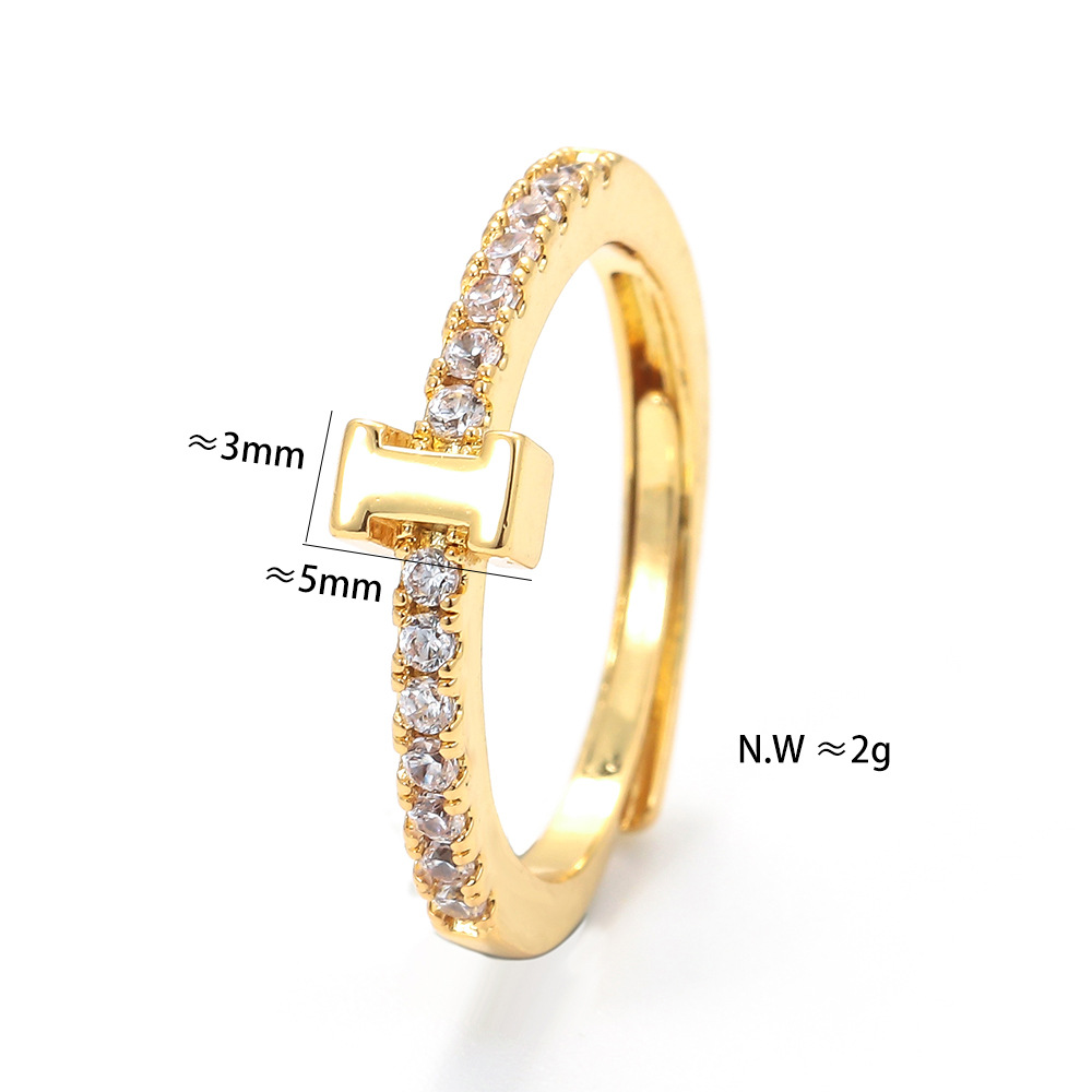 Plating, Inlaid Zircon Design Unisex Fashion Letter Copper Zircon Rings Plating Inlaid Zircon