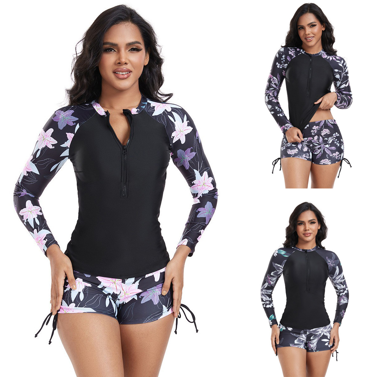 2025 European and American Cross-border New Split Swimsuit Women's Swimsuit Two-piece Long-sleeved Surf Suit Diving Suit Bikini