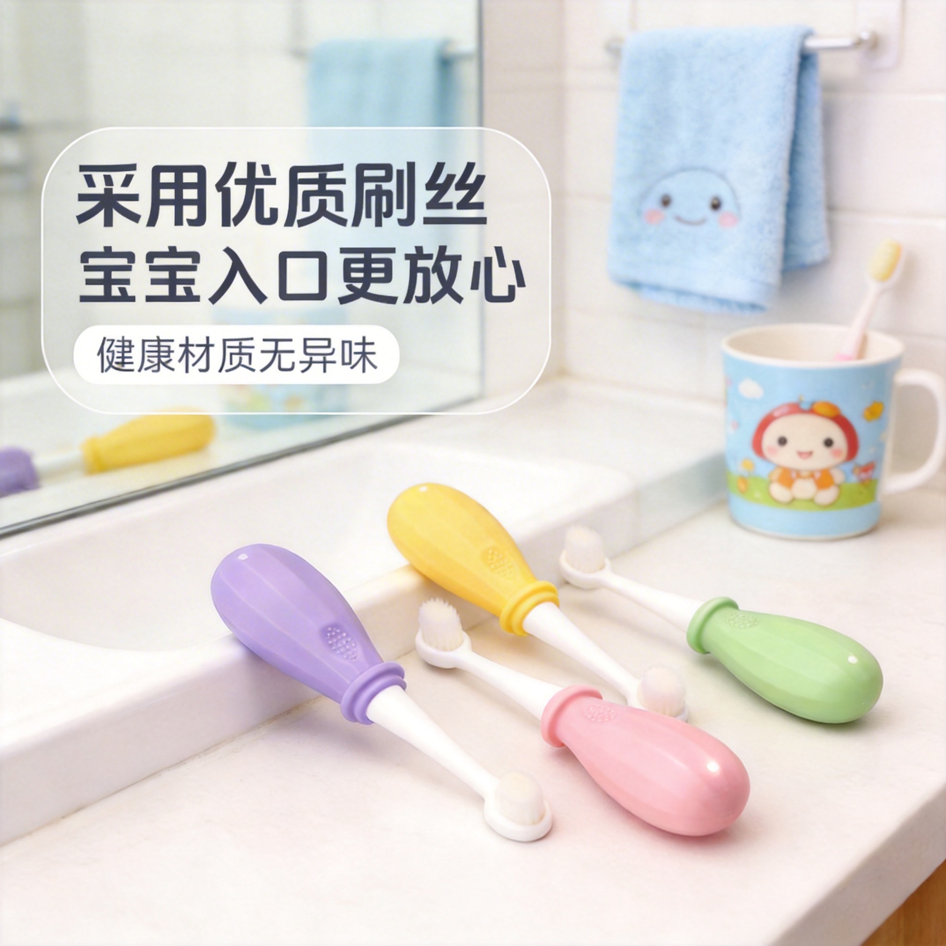 Children's Toothbrush Soft Bristles Ultra-Fine 1-2-3-4-6 Years Old Infants and Young Kidsren Deciduous Teeth Cleaning Tongue Coating Baby Special Ten Thousand Hairs