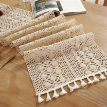 X 74520 Vintage crocheted linen table runner ���Ź���������