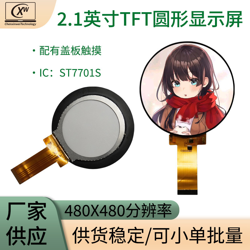 2.1inch Round Screen 480*480Rgb/Spi Interface Ai Smart Clothing and Culture and Creative 2.1inch Round Touch Screen