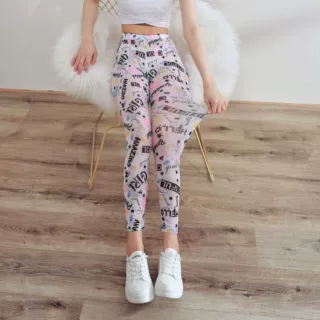 印花网纱打底裤 夏季防晒九分裤 显瘦弹力女外穿防勾丝网纱裤