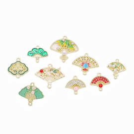 新中式国潮扇子合金滴油配件 仿珍珠diy饰品材料手链钥匙扣吊坠