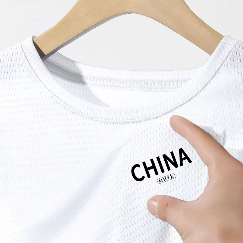 アイスシルク速乾通気メッシュ半袖男性夏起爆tシャツ男性フィットネス半袖アウトドアシャツ|undefined