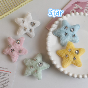 Cute plush star rhinestone lovely hairpin bangs clip y2g all-match girl heart hairpin side clip new hair accessories