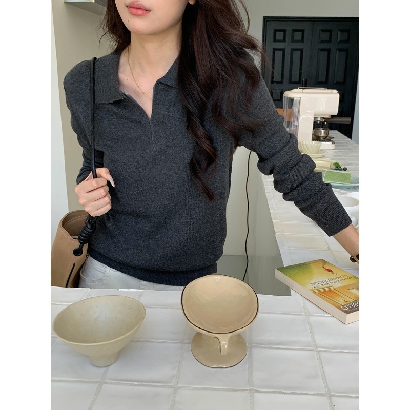 3Th Morning Fashionable Nerd French Polo Collar Half-Zip Knit Sweater Zy3295