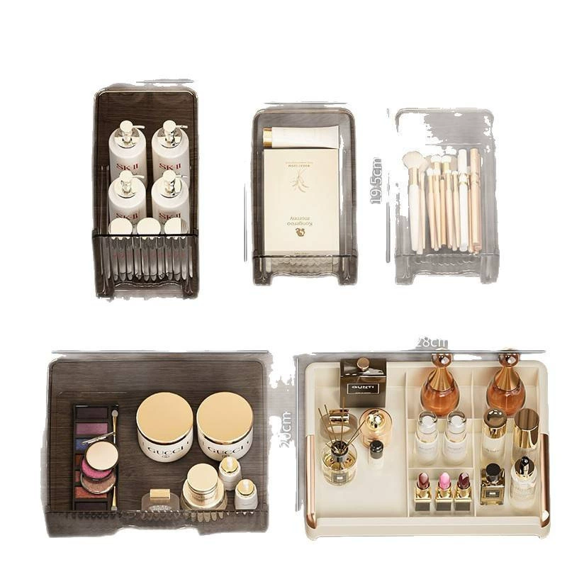 Desktop Cosmetic Storage Box, Acrylic Drawer Organizer, Dustproof Lid, Multi-Compartment