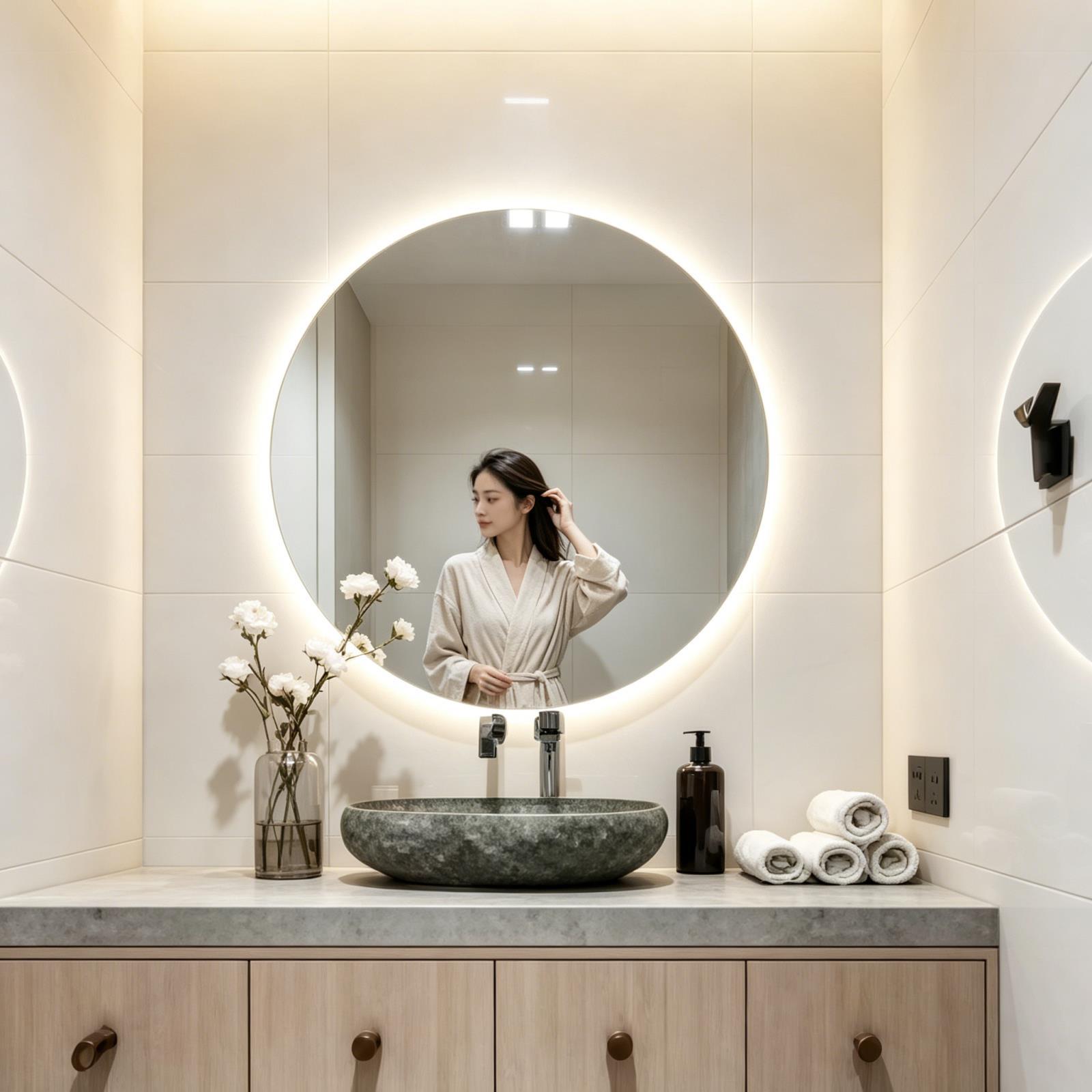 Wall round backlit makeup mirror with light mirror bathroom mirror…