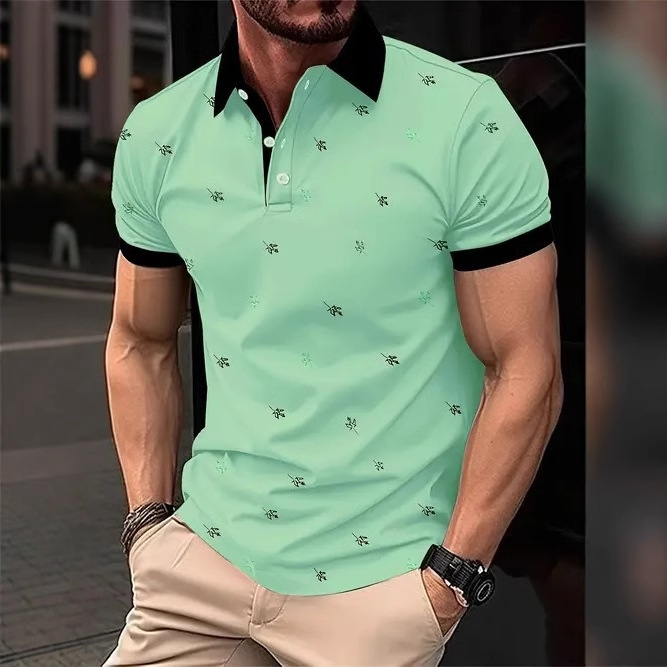2025 nuevo estilo europeo y americano comercio exterior ocio todo fósforo moda alta calidad estampado 3d manga corta camisa POLO MB13