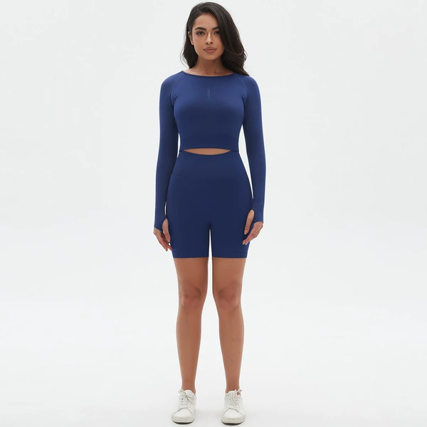 6666 Long Sleeve Shorts Suit-Dark Blue
