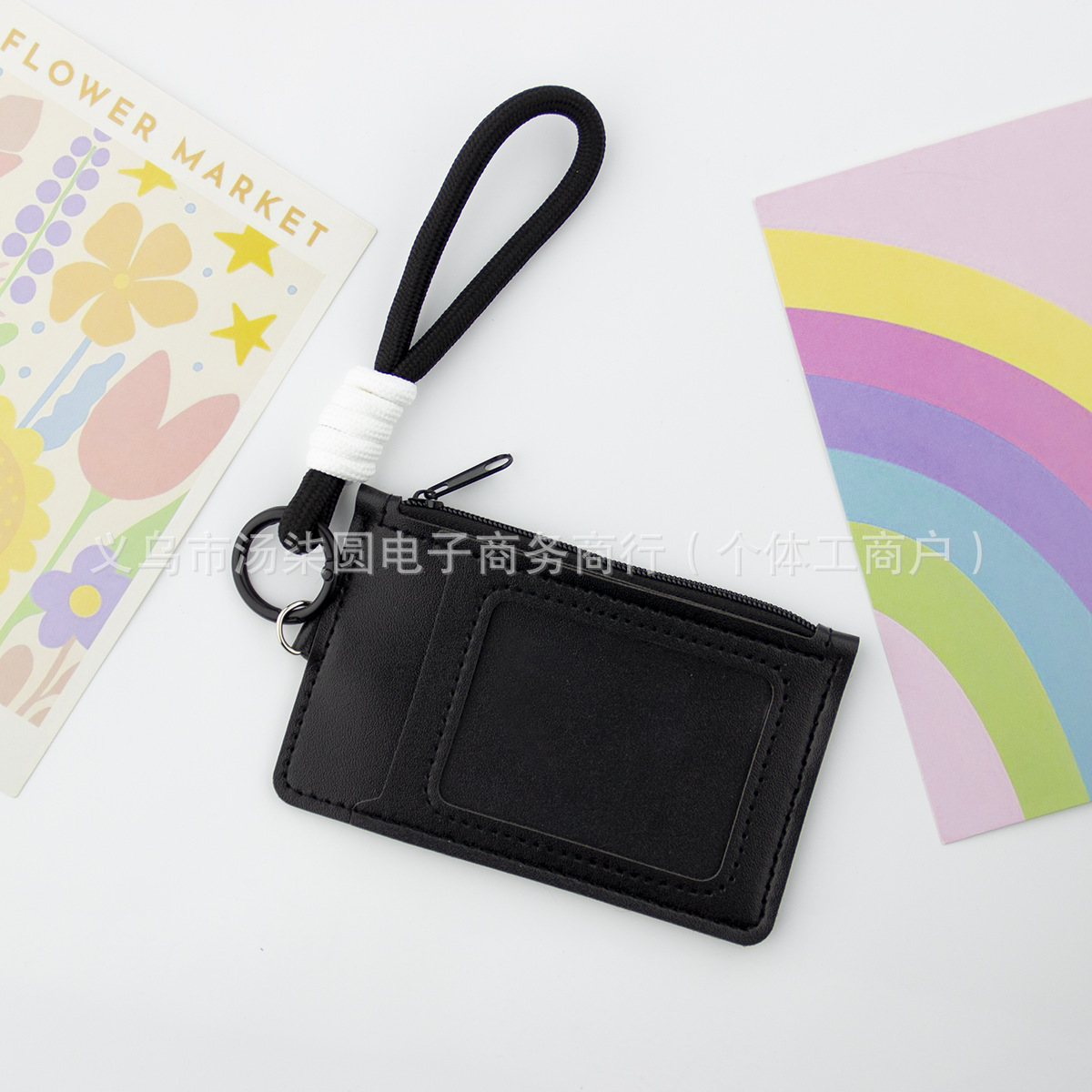 Monedero de tarjeta de dopamina de color sólido, cordón de mano, tarjetero portátil, bolso de cuero con cremallera unisex, comercio exterior