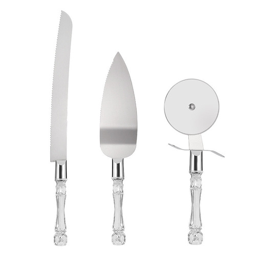 Stainless Steel Roller Pizza Knife Crystal Handle Cake Knife Bread Knife Baking Tools Three-piece Set Factory Direct Sales