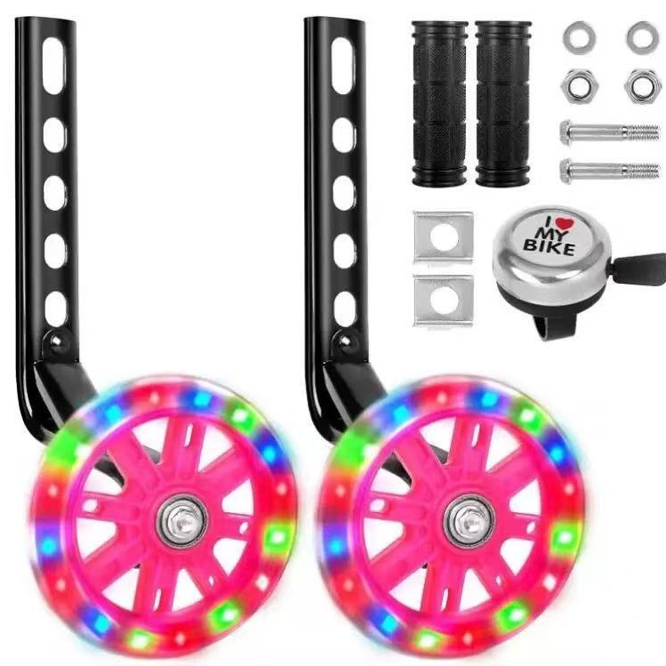 Adjustable Bicycle Training Wheels, Children's Bike Accessories, Flashing Wheels, Balance Bike Stand, Thickened and Silent