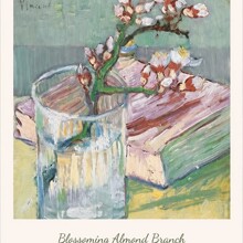 梵高玻璃杯杏花枝复古油画装饰画 世界名画花卉静物客厅卧室玄关