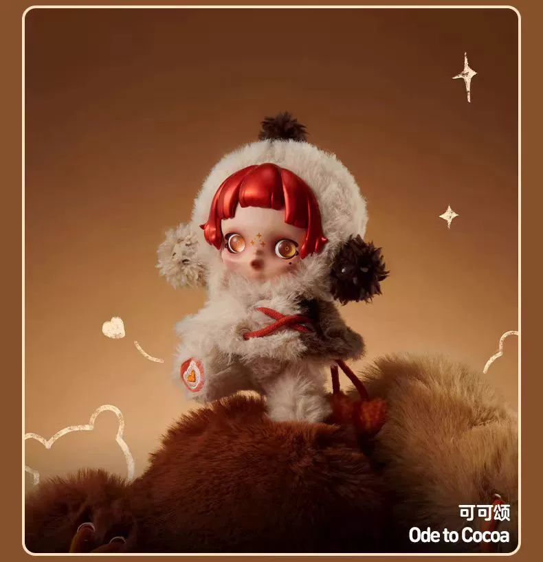 Плюшевый брелок (POP MART) Skullpanda зимняя серия, 16 см, с меховой капюшоном, коллекционный