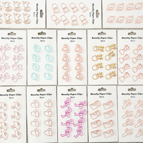 Creative Metal Paper Clips 8-Pack Cute Student Hollow Design Difference Pins Office Study Materials Bookmark Exam Clip