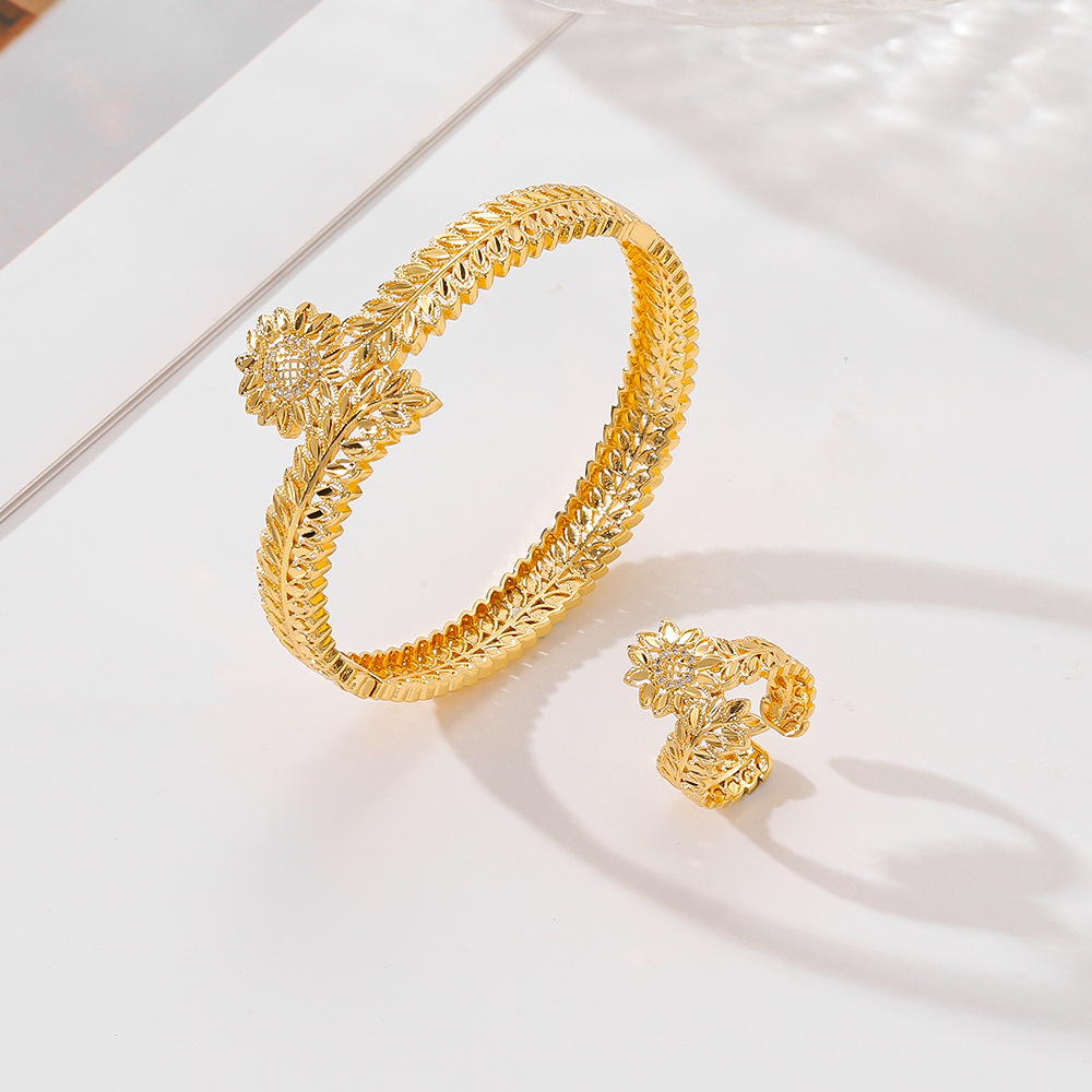 Europa y los Estados Unidos de moda transfronteriza selección de joyería conjunto de mujeres pulsera de piedra de bronce anillo de boca viva dos piezas juegos de joyería