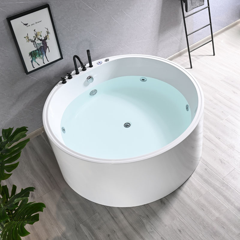 Acrylic Round Freestanding Integrated Spa Bathtub for Home Use, Available in Sizes from 1.2 to 1.6m Meters