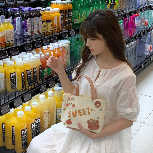 Canvas bag female cartoon canvas handbag small shoulder bag ins Korean version cute casual handbag one piece drop shipping