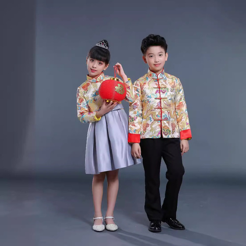 Children's Tang Suit Boys' Suits Chinese Style New Year's Day Performance Costumes Festive Hanfu Girls' Ancient Costumes Princess Skirts Thickened Winter