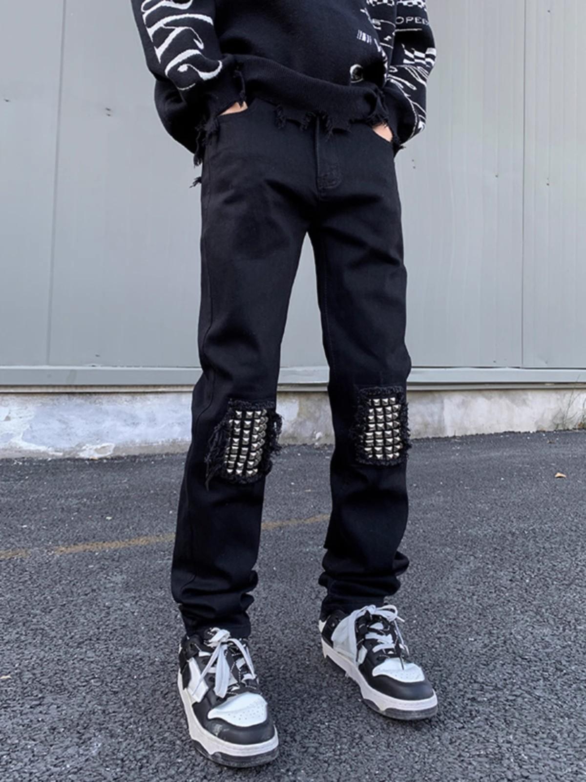2025 Spring And Autumn Versatile Fashion Black Distressed Design Jeans Washed Wear-resistant Youth Long Pants Men's Cool_mkmklike.com