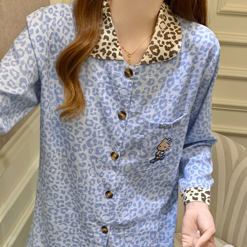 睡衣女春秋季新款带胸垫长袖长裤天丝棉甜酷豹纹可外穿家居服套装|undefined