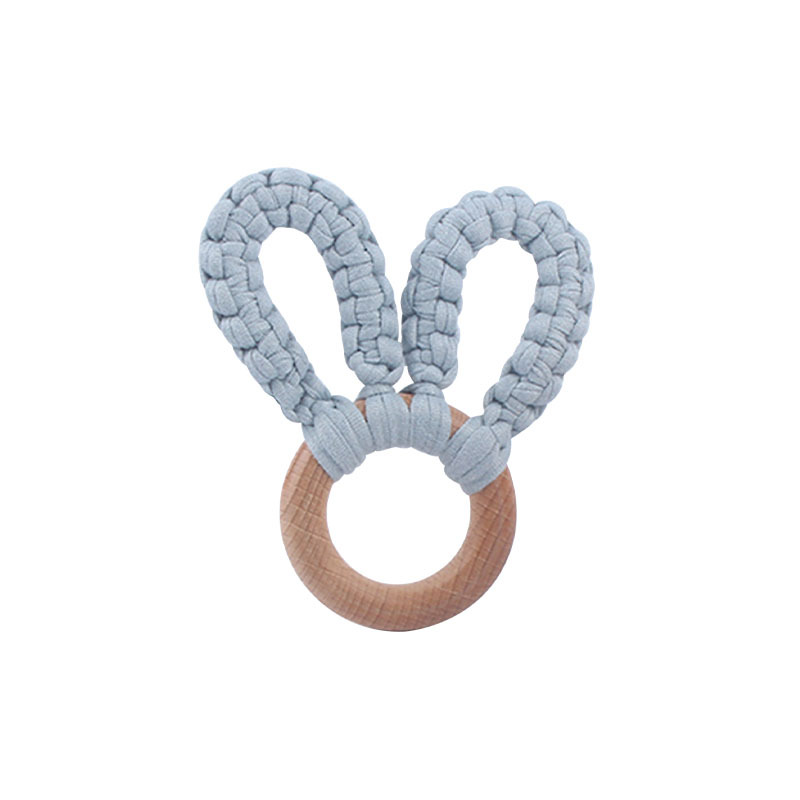DIY bebé creativo Beech anillo mordedor pulsera juguete hecho a mano de algodón tejido orejas conejo dientes molienda palo