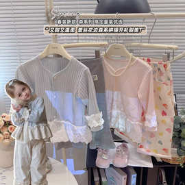 女童蕾丝花边针织衫春季新款女童宝宝洋气拼接开衫中小童甜蜜T恤